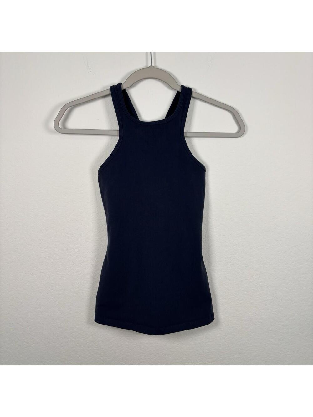 Beyond Yoga Under Lock & Keyhole Tank Top XS Navy Built in Shelf Bra Crisscross